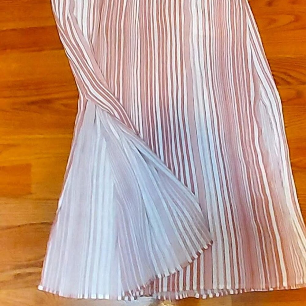 C Woman's pink stripe Dress Sz L Key Hole Back Maxi Side Slit's Sliming Feminine - Picture 6 of 10